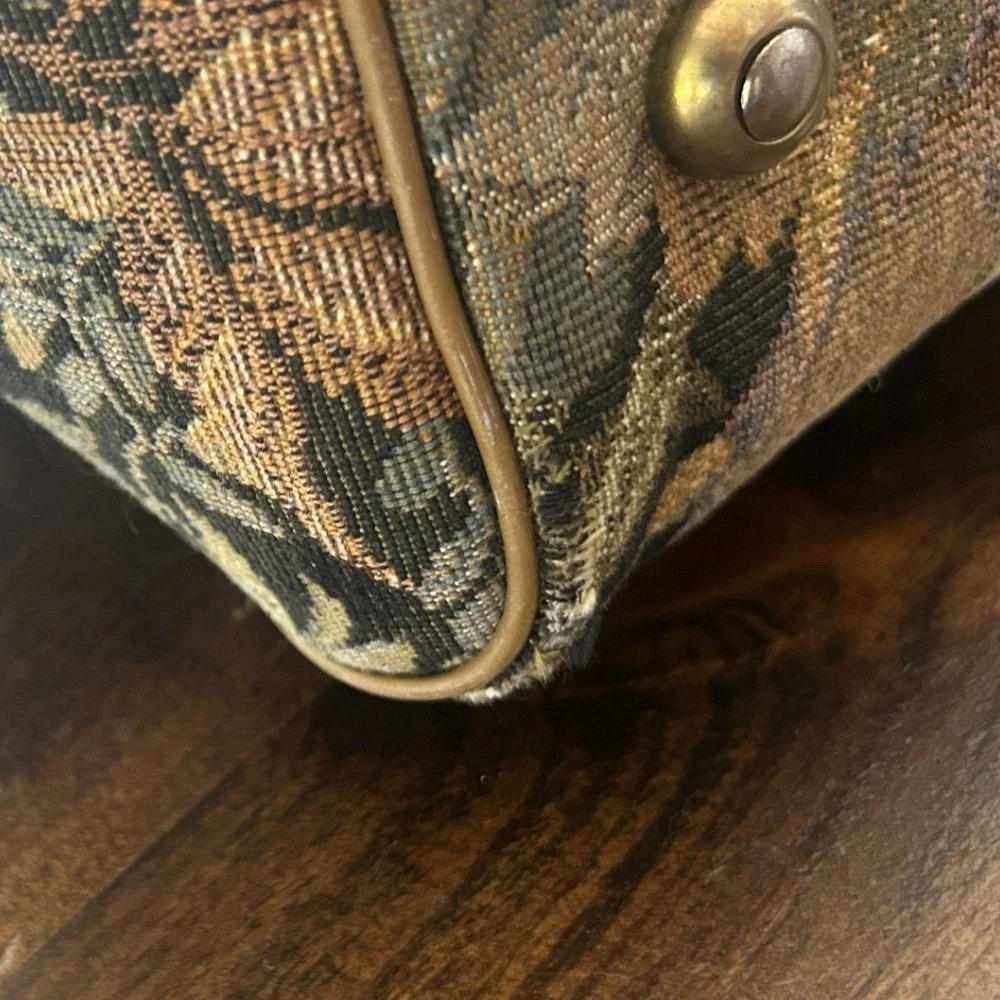 Vintage Boyt USA Duffel Bag Unisex Large Multicolor Tapestry Floral Leather